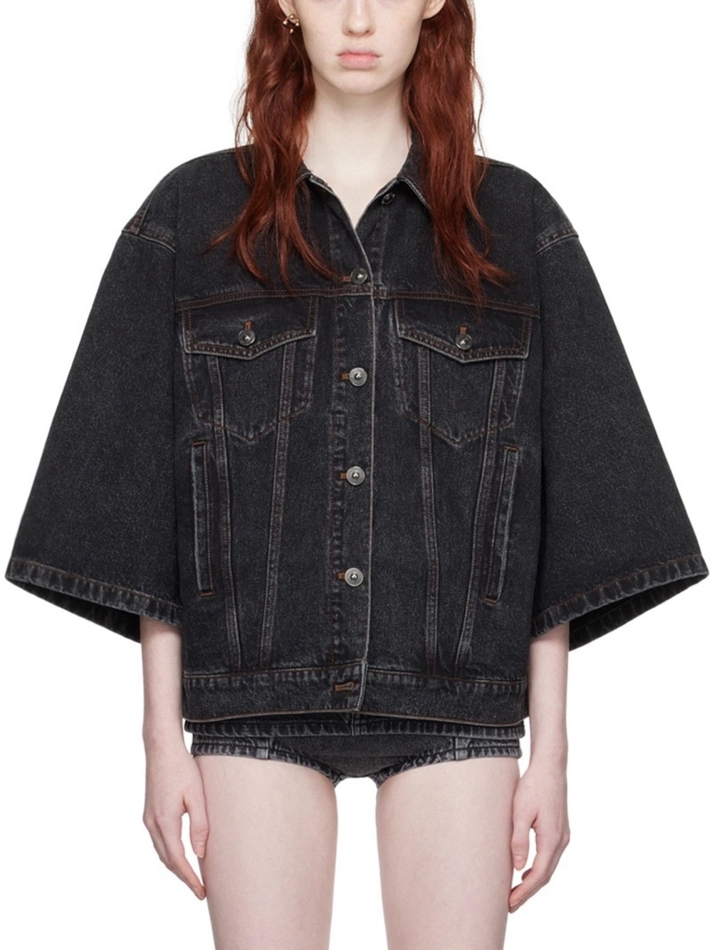 pushBUTTON Black Faded Denim Jacket Size XS
